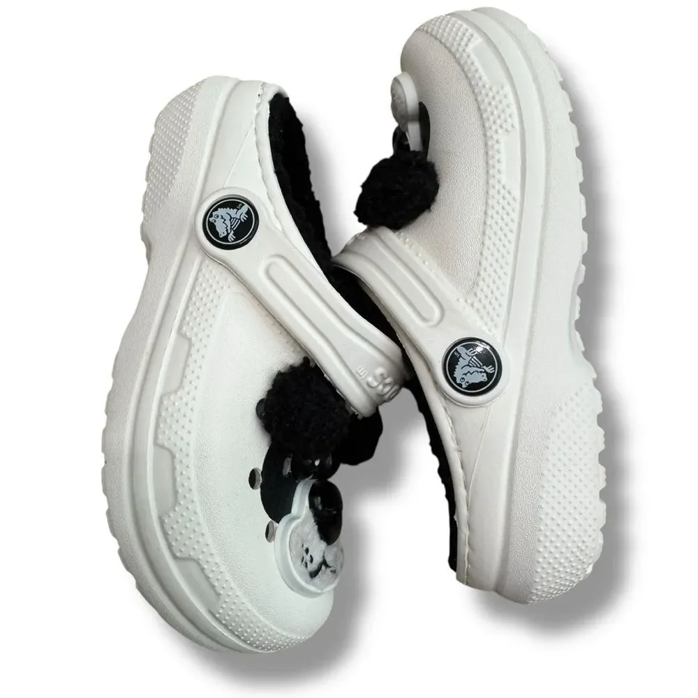 Crocs Kids Panda Fuzzy Lined Clogs 10C Cozy Core Cute Slip On Unisex